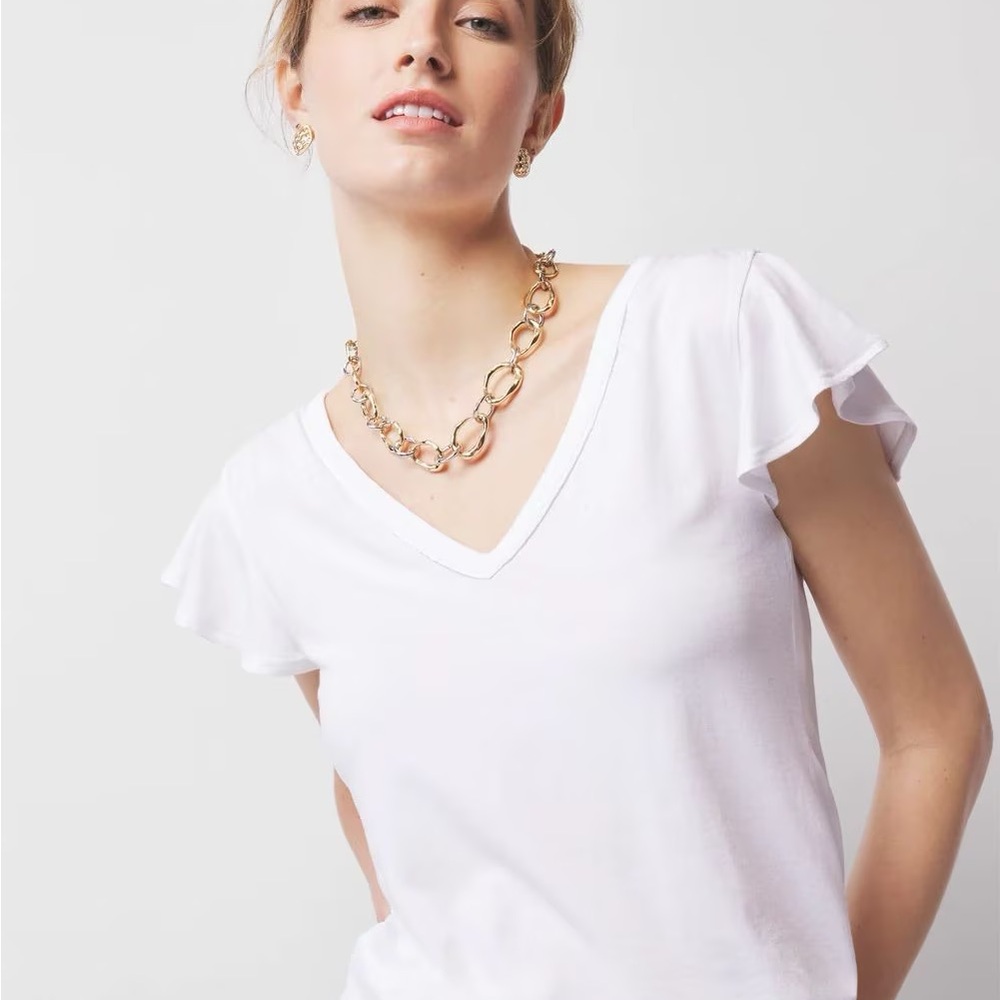 NWT White House Black Market glamgetter Tee, white, size XXS